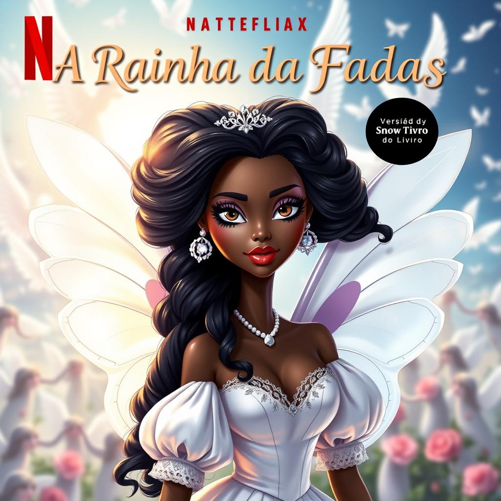 Book cover styled as a Netflix poster with title 'A Rainha da Fadas' and subtitle 'Versão Original do Livro'