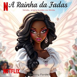 Book cover styled as a Netflix poster with title 'A Rainha da Fadas' and subtitle 'Versão Original do Livro'