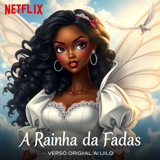 A Netflix movie poster titled 'A Rainha da Fadas' with the subtitle 'Versão original do livro'