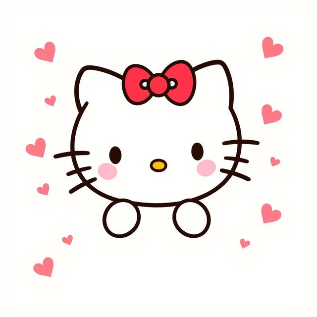 A cute and stylish Hello Kitty design featuring her iconic red bow and simplistic facial features, set against a playful pastel-colored background with a mix of pinks and soft blues