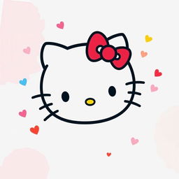 A cute and stylish Hello Kitty design featuring her iconic red bow and simplistic facial features, set against a playful pastel-colored background with a mix of pinks and soft blues