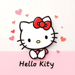 A cute and stylish Hello Kitty design featuring her iconic red bow and simplistic facial features, set against a playful pastel-colored background with a mix of pinks and soft blues