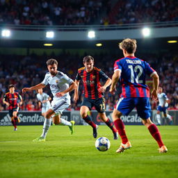 A vivid and dynamic image of a soccer match in action, capturing the intensity and excitement of the game