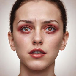 A detailed illustration of a person with their eyes wide open to the point of straining, causing them to become red.