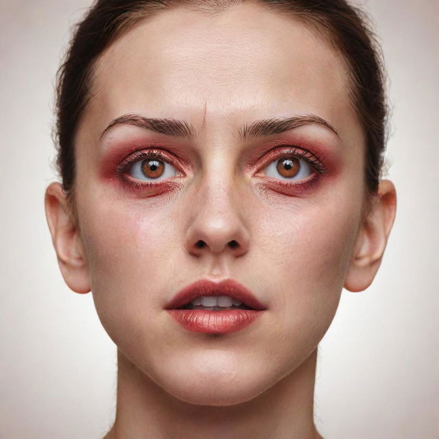 A detailed illustration of a person with their eyes wide open to the point of straining, causing them to become red.