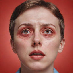 A detailed illustration of a person with their eyes wide open to the point of straining, causing them to become red.