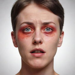 A detailed illustration of a person with their eyes wide open to the point of straining, causing them to become red.