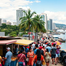 A bustling urban scene capturing the essence of Guayaquil