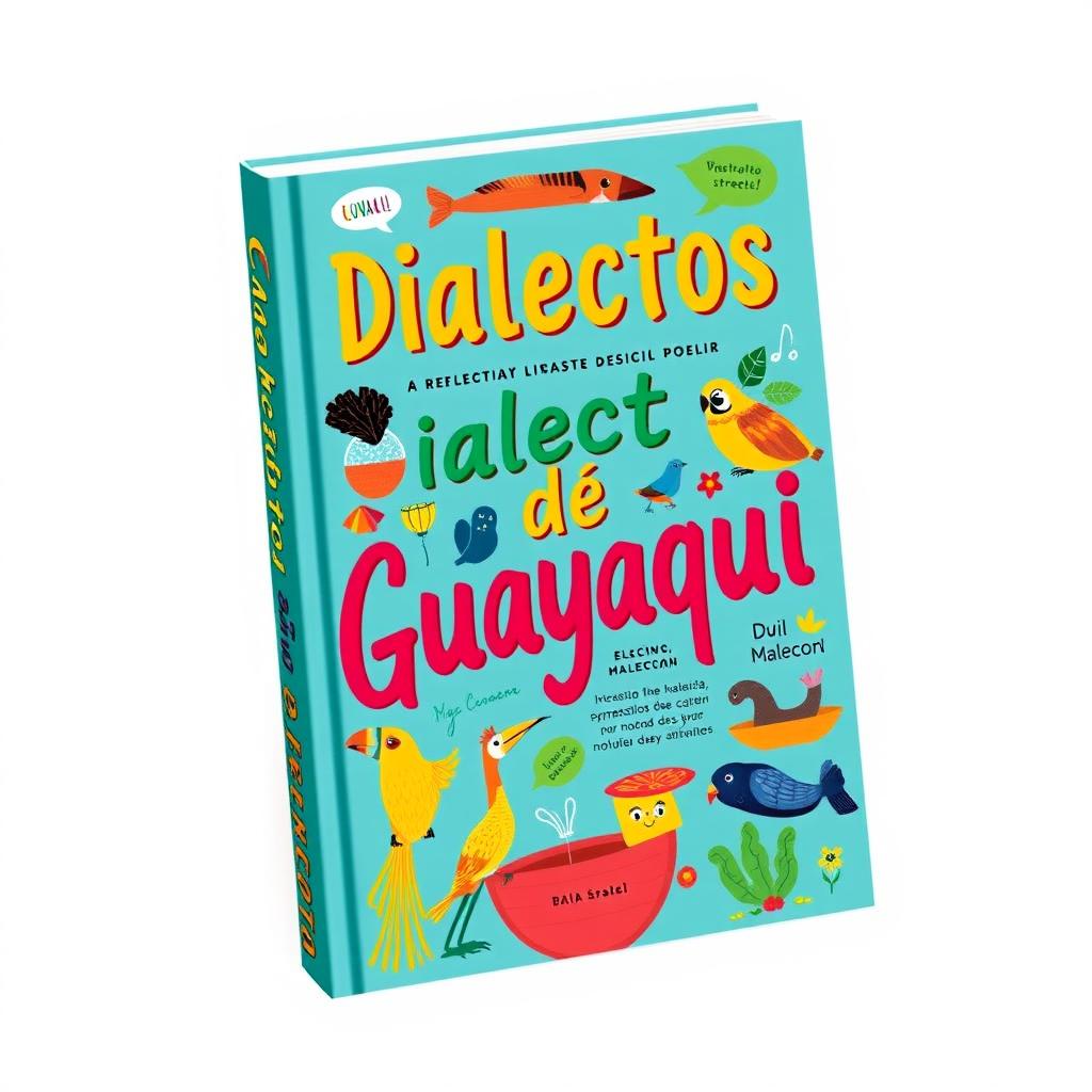 A visually engaging book cover titled "Dialectos de Guayaquil," showcasing elements of the unique dialect from the region