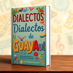 A visually engaging book cover titled "Dialectos de Guayaquil," showcasing elements of the unique dialect from the region