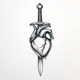 A tattoo design featuring a sword with a realistic biological heart as the hilt