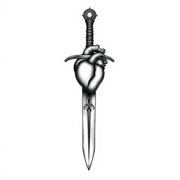 Tattoo design featuring a sword with a small, anatomically correct heart at the top of the hilt