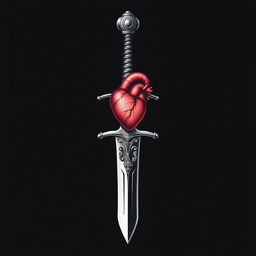 Tattoo design featuring a sword with a small, anatomically correct heart at the top of the hilt