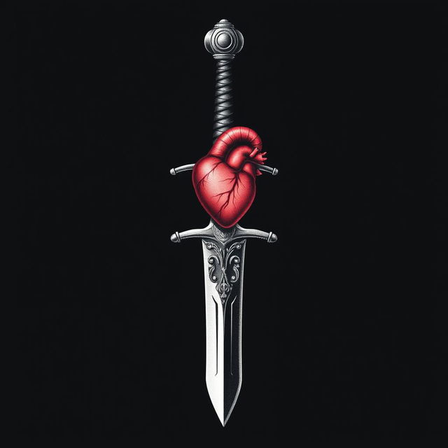 Tattoo design featuring a sword with a small, anatomically correct heart at the top of the hilt