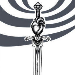 Tattoo design featuring a sword with a small, anatomically correct heart at the top of the hilt