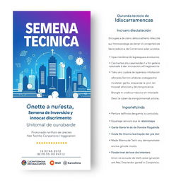 Un llamativo tríptico de dos caras diseñado para un evento de la Semana Técnica