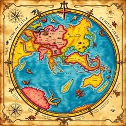 A beautifully detailed medieval map mundi, showcasing the known world during the Middle Ages