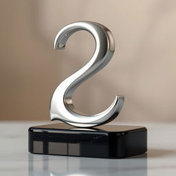 A polished silver number two gracefully positioned on a sleek, obsidian pedestal