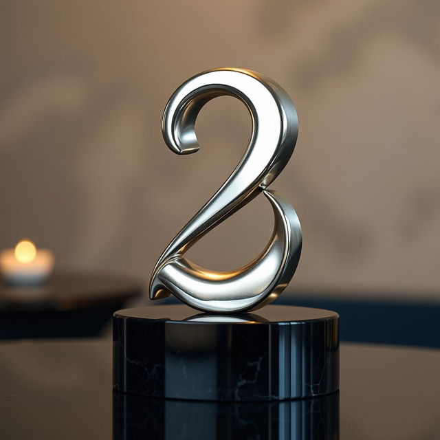 A polished silver number two gracefully positioned on a sleek, obsidian pedestal