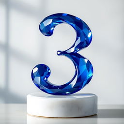 A stunning sapphire-blue number three, elegantly sculpted and perched on a white alabaster pedestal