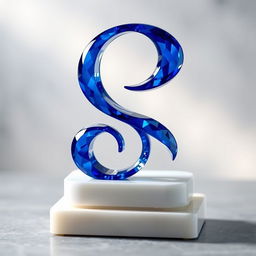 A stunning sapphire-blue number three, elegantly sculpted and perched on a white alabaster pedestal