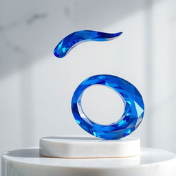 A stunning sapphire-blue number three, elegantly sculpted and perched on a white alabaster pedestal