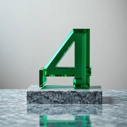 A majestic emerald-green number four crafted with precision, set on a sleek granite pedestal