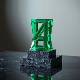 A majestic emerald-green number four crafted with precision, set on a sleek granite pedestal