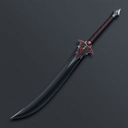 a grand two-handed scimitar with a dark gray blade, adorned with elegant red details