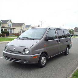 A nondescript, mundane car with a basic boxy design, painted in a dull gray color