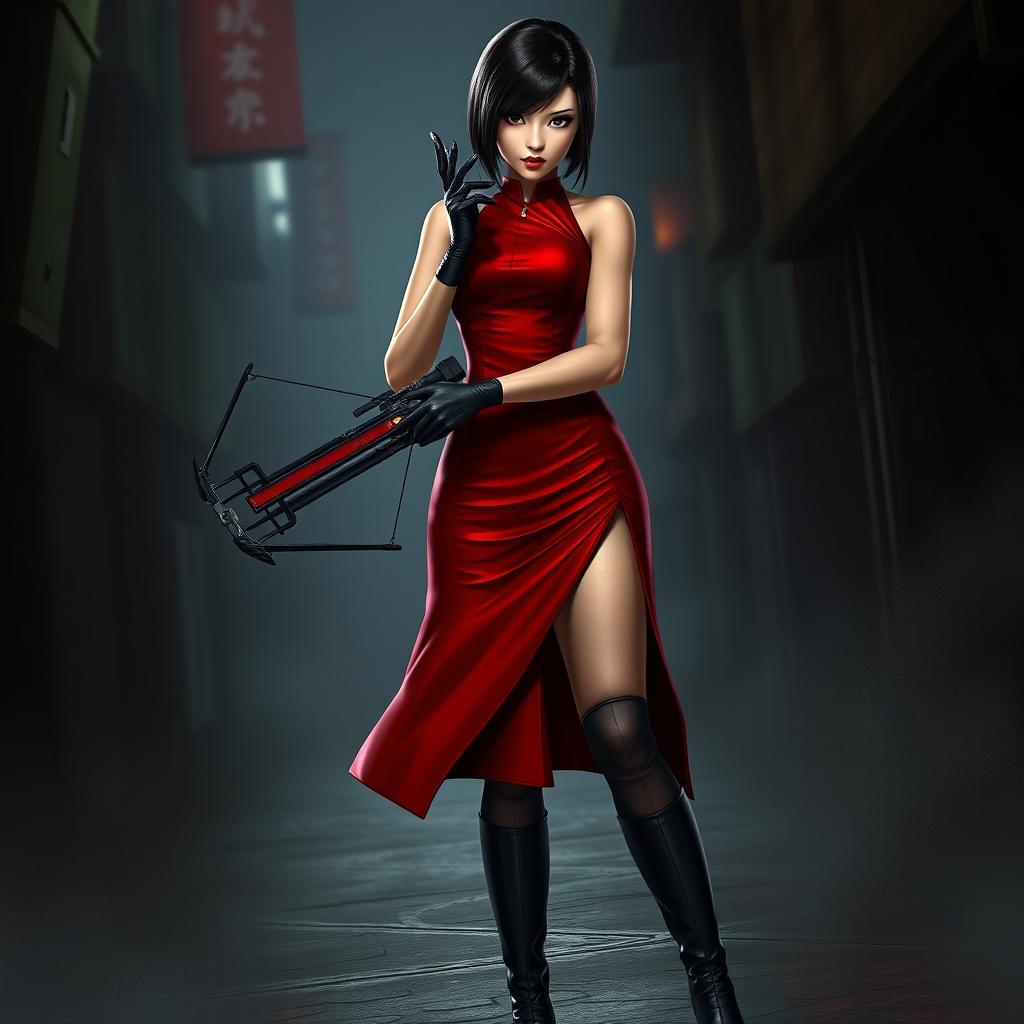 A realistic portrayal of Ada Wong from Resident Evil 4, depicted as a stylish and confident secret agent