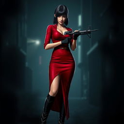 A realistic portrayal of Ada Wong from Resident Evil 4, depicted as a stylish and confident secret agent