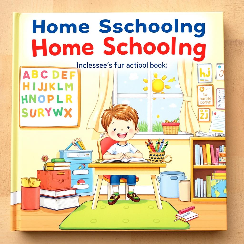Front cover of a children's literacy book themed around home schooling