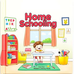 Front cover of a children's literacy book themed around home schooling