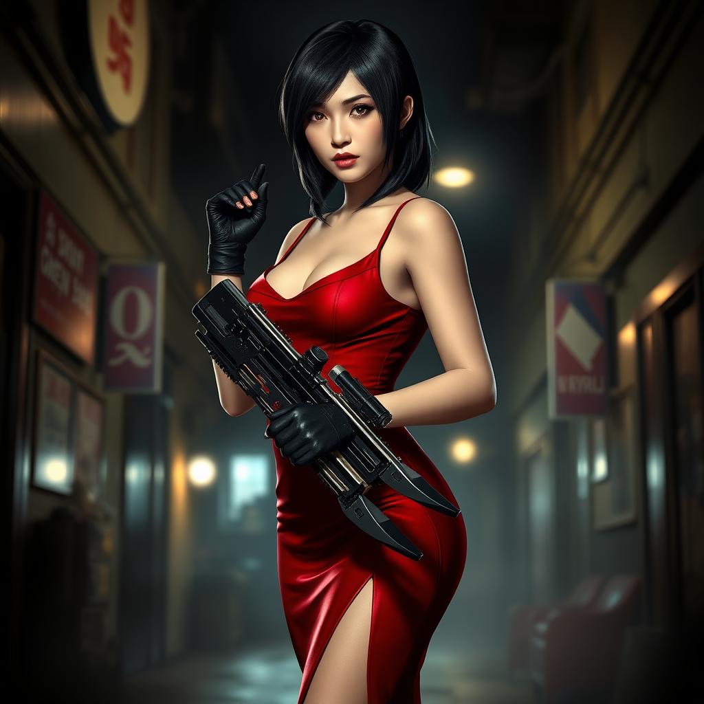 A realistic and full HD portrayal of Ada Wong from Resident Evil 4, depicted as a stylish and confident secret agent