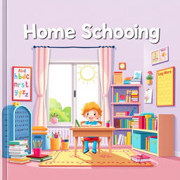 Front cover of a children's literacy book themed around home schooling