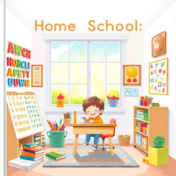 Front cover of a children's literacy book themed around home schooling