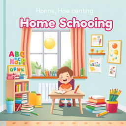 Front cover of a children's literacy book themed around home schooling