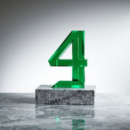 A majestic emerald-green number four crafted with precision, set on a sleek granite pedestal