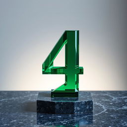 A majestic emerald-green number four crafted with precision, set on a sleek granite pedestal