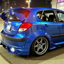 A 2005 Hyundai Getz with an impressive tuning modification, featuring sporty body kit enhancements, aerodynamic spoilers, custom alloy wheels, and a lowered suspension