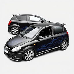 A 2005 black Hyundai Getz with a tuning design, featuring a striking three-door modification