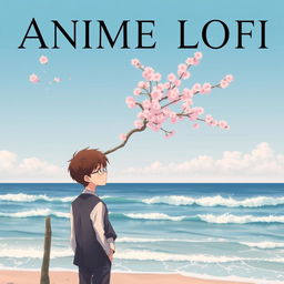 Anime Lofi album cover featuring a serene scene with a single cherry blossom tree in full bloom