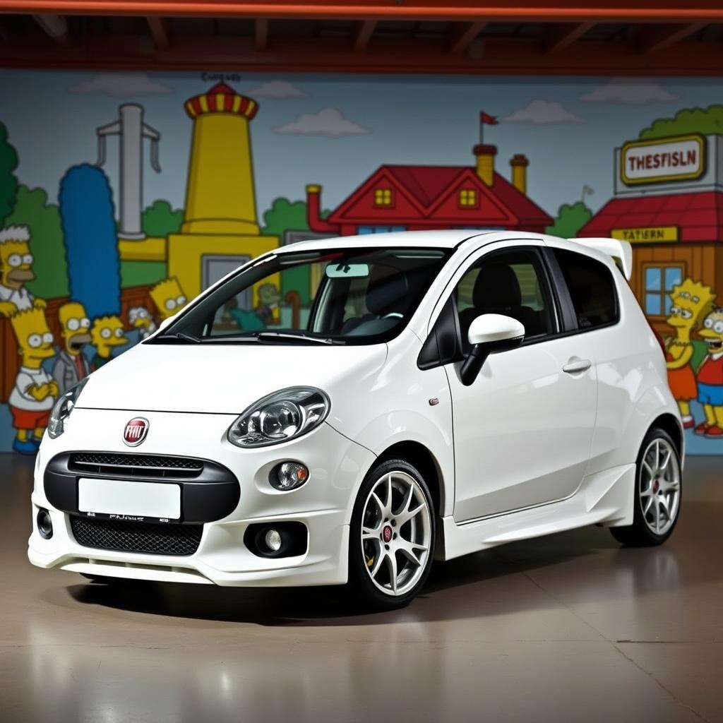 A 2013 Fiat Punto in pristine white, modified with unique tuning features