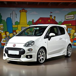 A 2013 Fiat Punto in pristine white, modified with unique tuning features