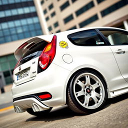 A 2013 Fiat Punto Grande, painted in a striking white color, modified with striking tuning additions