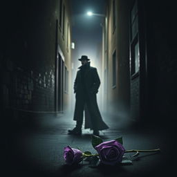 A thoughtful detective in an overcoat, standing in a dimly lit alleyway, casting an air of suspense and curiosity