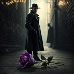 A thoughtful detective in an overcoat, standing in a dimly lit alleyway, casting an air of suspense and curiosity