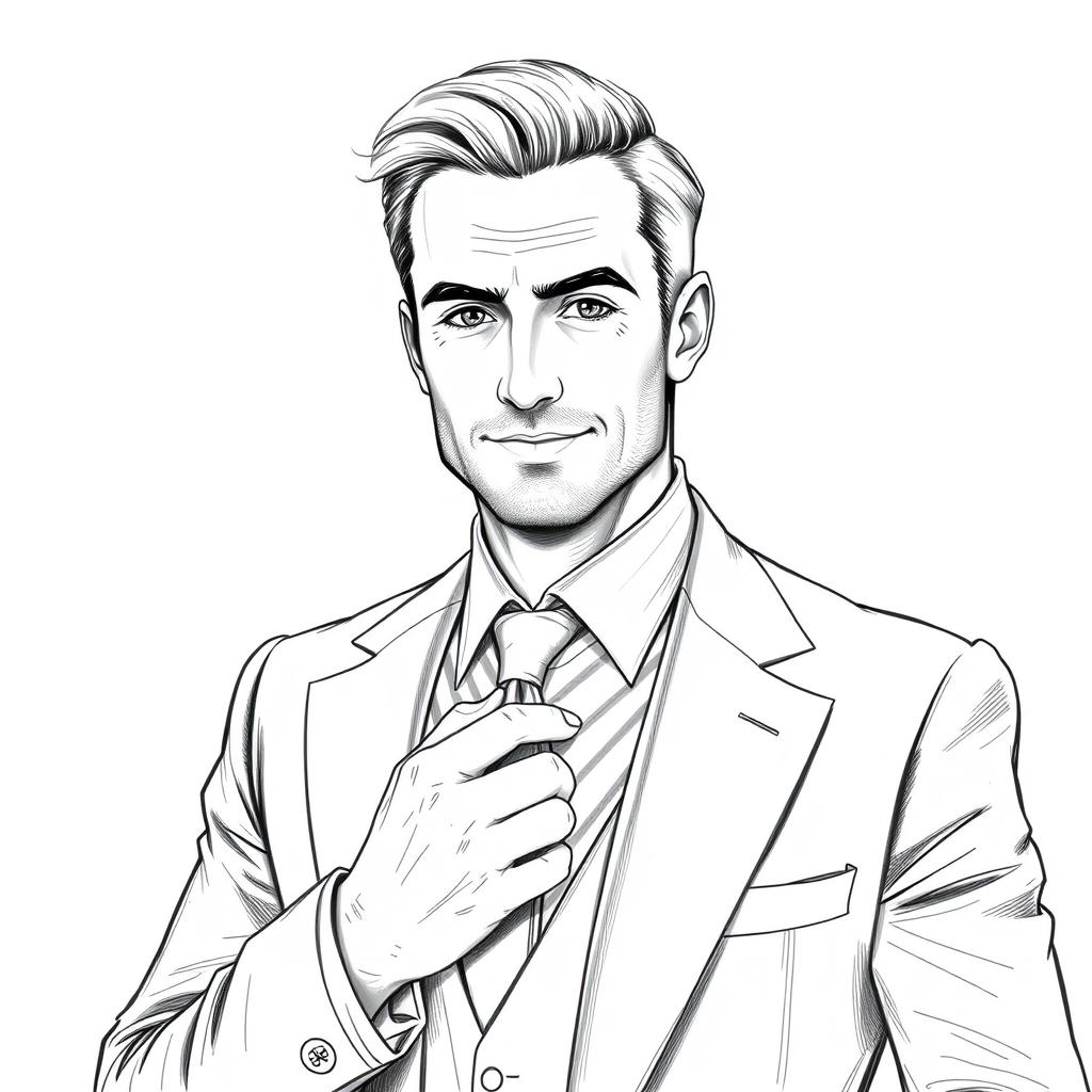 A drawing of a man confidently holding his necktie, portraying a sense of style and sophistication