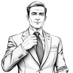 A drawing of a man confidently holding his necktie, portraying a sense of style and sophistication